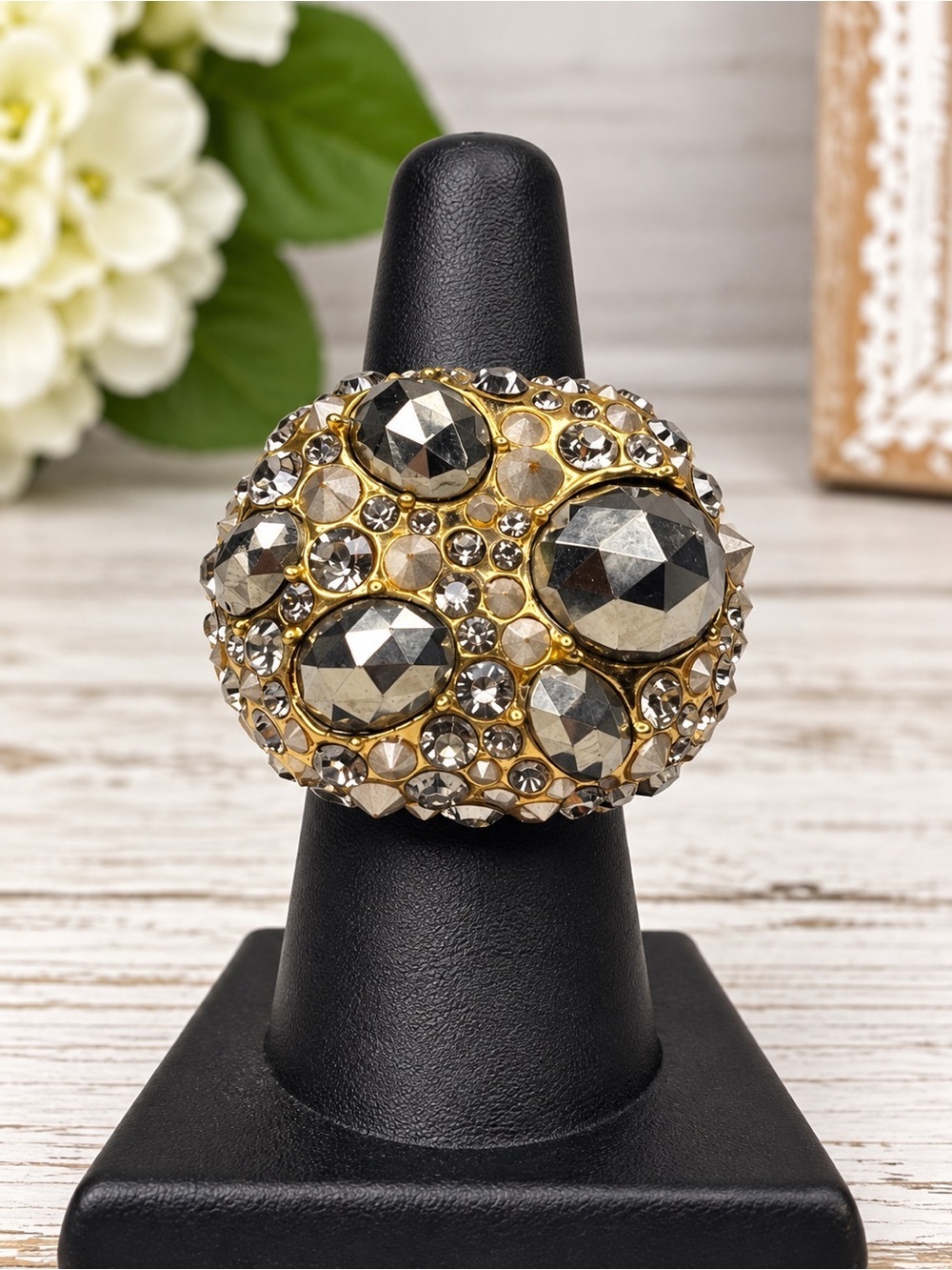 Alexis Bittar Crystal Dome Statement Ring Gold Tone
